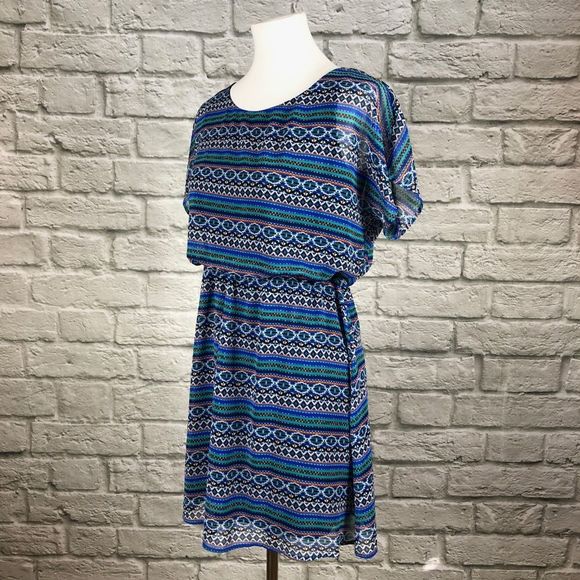 Lush Blue Ikat Open Back Dress - Picture 2 of 4